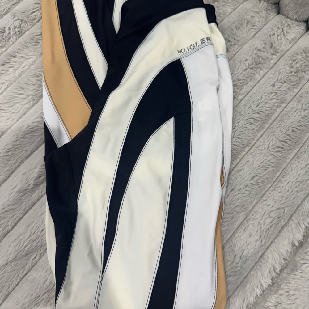 Mugler Black and White Pants with Tan Accents